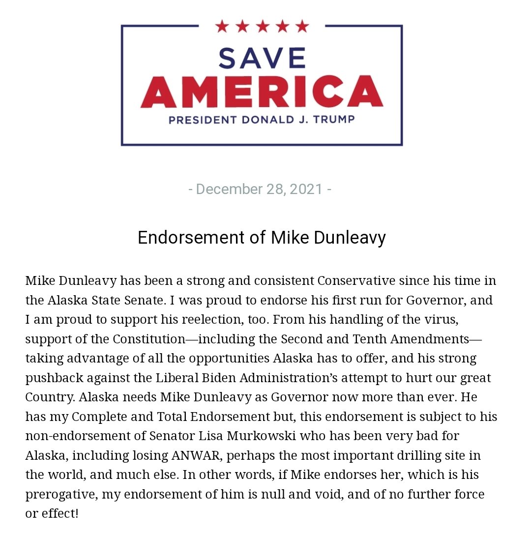 Trump endorses Dunleavy with a catch