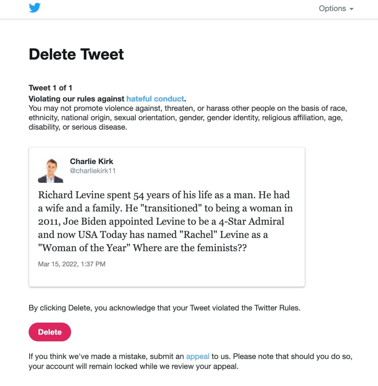 Charlie Kirk censored by Twitter over Babylon Bee Rachel Levine post