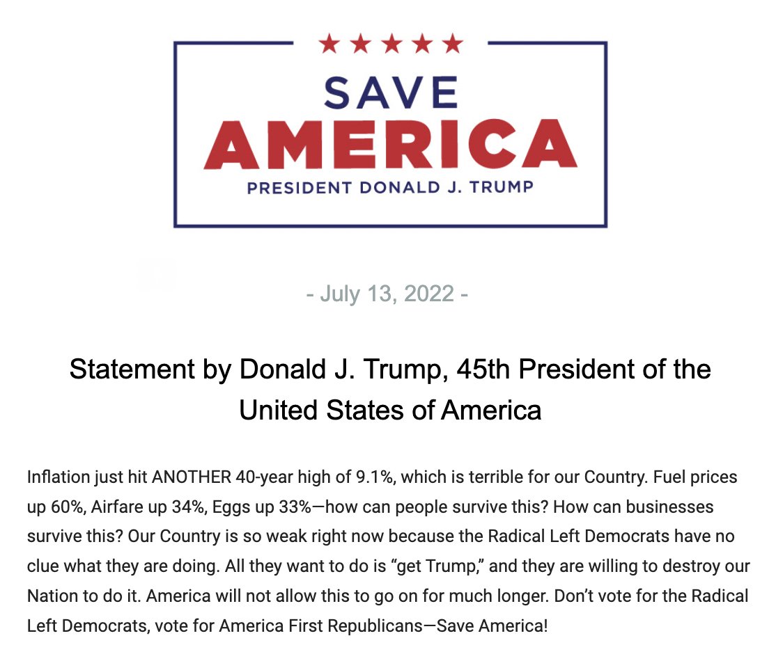 Bidenomics: Inflation Soars to 40 Year High. Trump Responds.